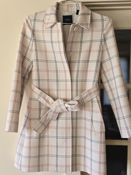 Theory Jackets & Blazers - Theory Bozetta Checkered Plaid Virgin Wool Martingale Car Coat - Size Petite